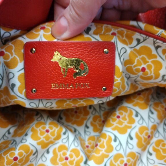 * Emma Fox Beautiful LEATHER Handbag LARGE Red Yellow Brown Huge Interior Gold - Picture 2 of 16